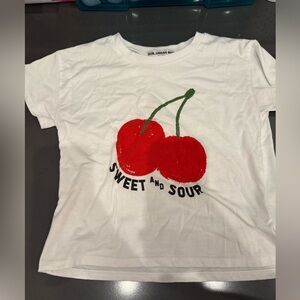 White Tee with Red Cherry Design